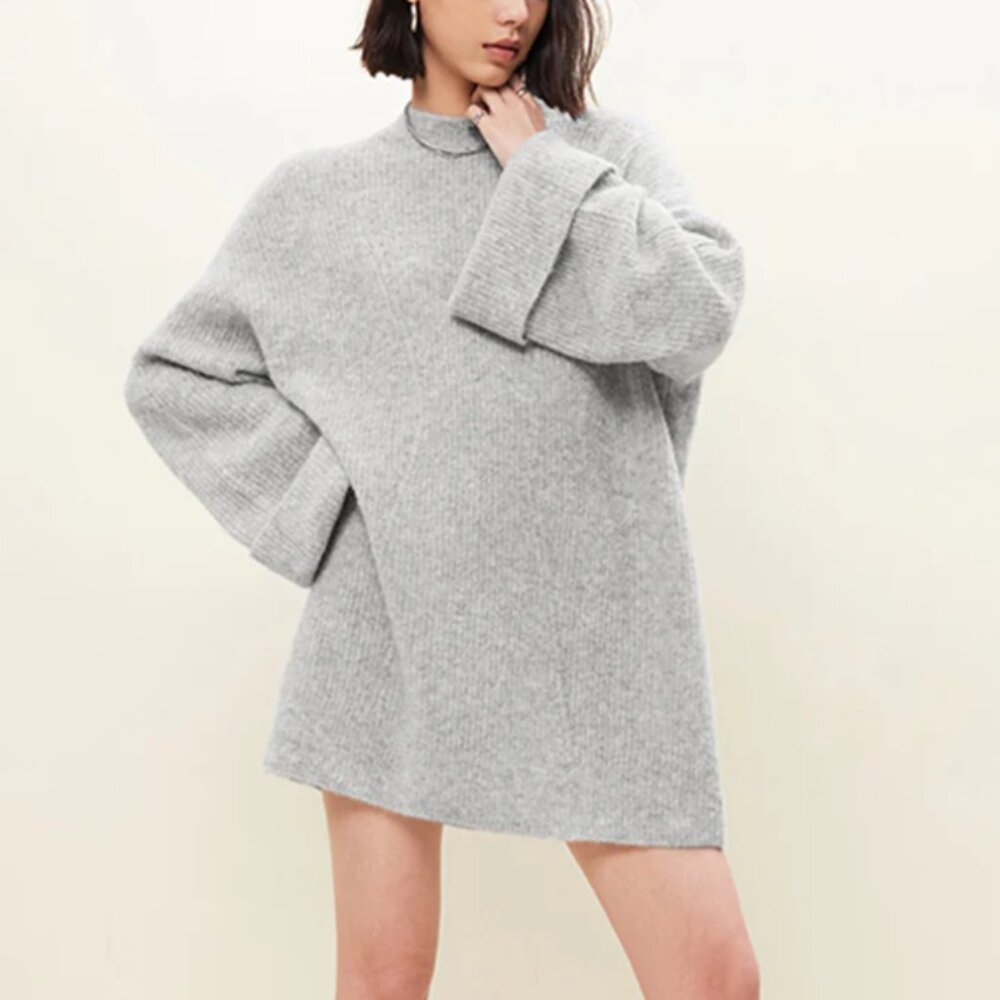 NWT COMMENSE Oversized Grey Woolen Blend Sweater Short Dress Size M